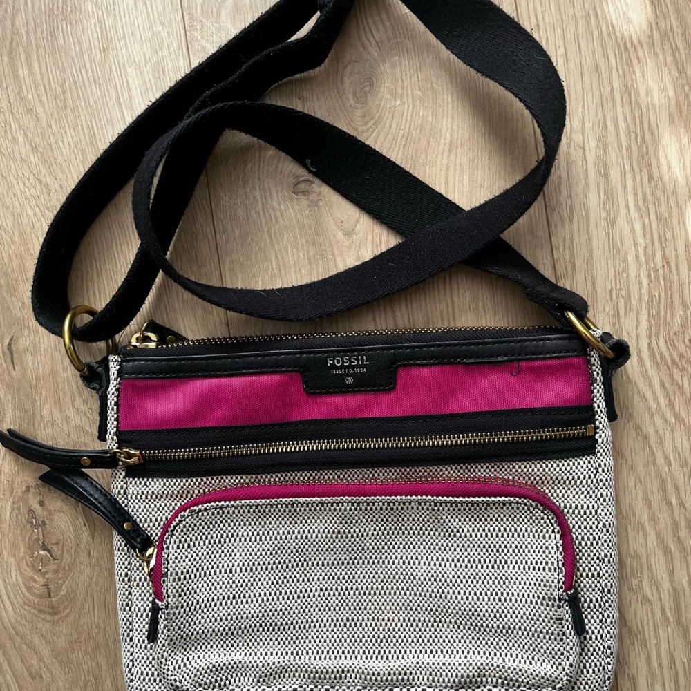 Fossil Black, Pink, and Gray Crossbody Bag